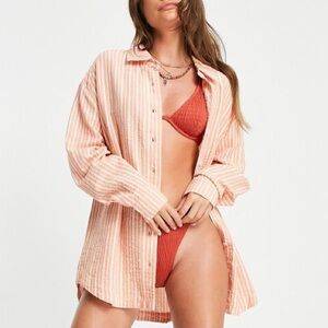 Rhythm stripe oversized beach shirt in orange stripe US 4 - 6